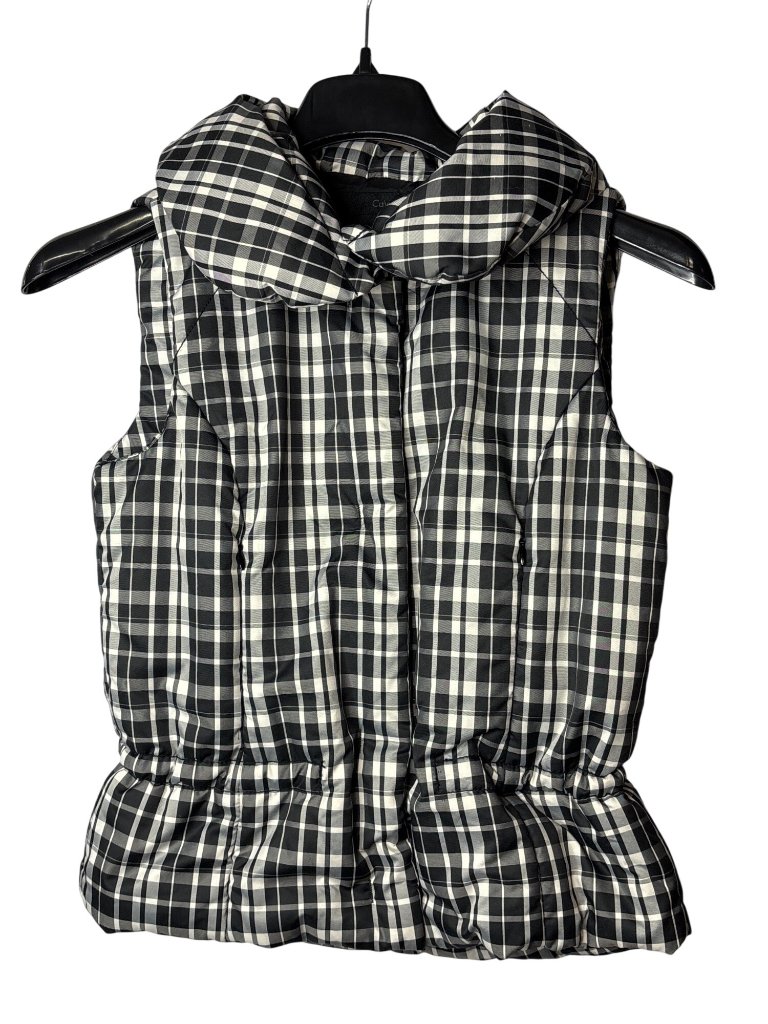 Calvin Klein Jeans Womens Down Puffer Vest Snap Front Size S Plaid Black White